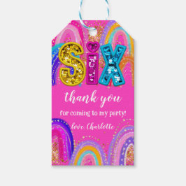 6e verjaardag Rainbow Hot Pink Party Cadeaulabel