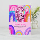 6e verjaardag Rainbow Pink Party Kaart (Staand voorkant)