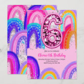 6e verjaardag Rainbow Pink Party Kaart (Voorkant / Achterkant)