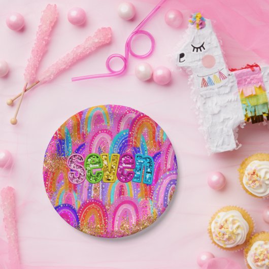 6e verjaardag Rainbow Sequin Papieren Bordje (Feest)