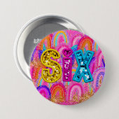 6e verjaardag Rainbow Sequin Pink Ronde Button 7,6 Cm (Voorkant /achterkant)
