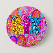 6e verjaardag Rainbow Sequin Pink Ronde Button 7,6 Cm (Voorkant)