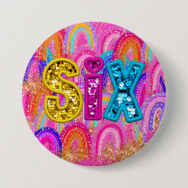 6e verjaardag Rainbow Sequin Pink Ronde Button 7,6 Cm