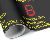 6e verjaardag: Red Digital Clock Style "6" + naam Cadeaupapier (Rol Hoek)