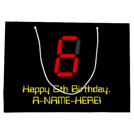 6e verjaardag: Red Digital Clock Style "6" + naam Groot Cadeauzakje (Achterkant)