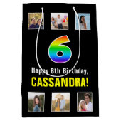 6e verjaardag: Regenboog "6", aangepaste foto's &  Medium Cadeauzakje (Voorkant)