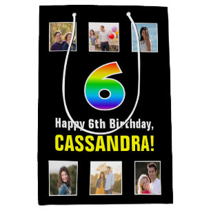 6e verjaardag: Regenboog "6", aangepaste foto's & Medium Cadeauzakje