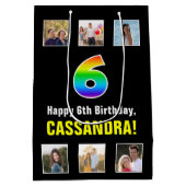 6e verjaardag: Regenboog "6", aangepaste foto's & Medium Cadeauzakje (Achterkant)