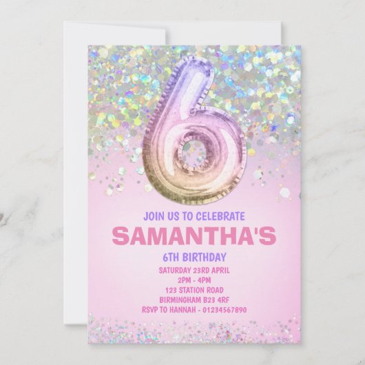 6e verjaardag, regenbooggloeddag kaart (Voorkant)