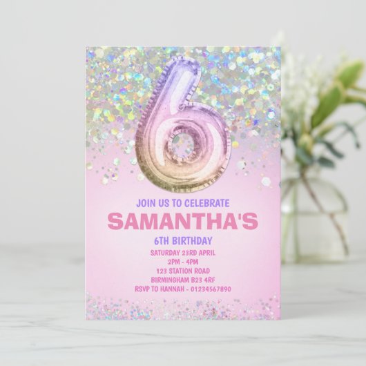 6e verjaardag, regenbooggloeddag kaart (Staand voorkant)