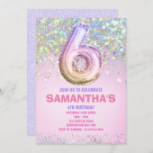 6e verjaardag, regenbooggloeddag kaart (Voorkant / Achterkant)