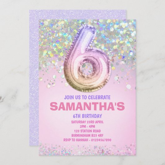 6e verjaardag, regenbooggloeddag kaart (Voorkant / Achterkant)