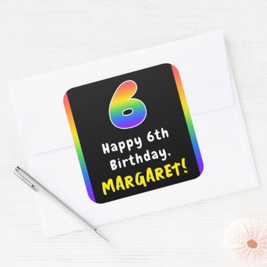 6e verjaardag: Regenboogspectrum # 6, Aangepaste n Vierkante Sticker (Envelop)
