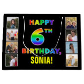 6e verjaardag: Regenboogtekst, Aangepaste foto's & Groot Cadeauzakje (Voorkant)