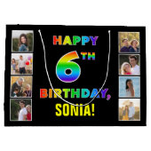 6e verjaardag: Regenboogtekst, Aangepaste foto's & Groot Cadeauzakje (Achterkant)