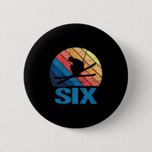 6e Verjaardag Retro Skiën 6 Jaar Oude Jongens Meis Ronde Button 5,7 Cm