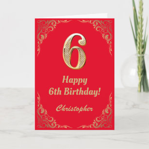 6e verjaardag Rood en Glitter Lijst Kaart