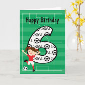 6e verjaardag rood en wit voetbal meisje 1 kaart (Gele Bloem)