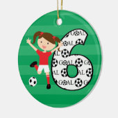 6e verjaardag Rood en wit voetbalmeisje 1 Keramisch Ornament (Links)