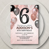 6e verjaardag Roos gouden ballonnen uitnodiging