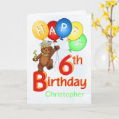 6e verjaardag Royal Teddy Bear Kaart (Gele Bloem)