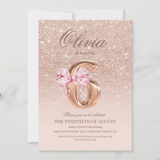 6e verjaardag Roze Goud Boog Verjaardagsfeestje  Kaart (Voorkant)