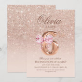 6e verjaardag Roze Goud Boog Verjaardagsfeestje  Kaart (Voorkant / Achterkant)