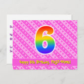 6e verjaardag: Roze strepen & harten, Regenboog 6 Briefkaart (Voorkant / Achterkant)