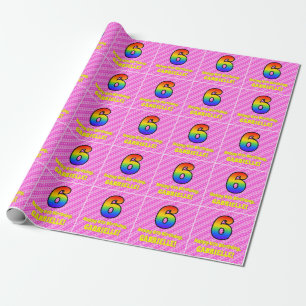 6e verjaardag: roze strepen & harten, regenboog #  cadeaupapier