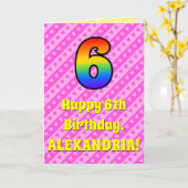 6e verjaardag: Roze strepen & harten, Regenboog #  Kaart (Gele Bloem)