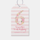 6e Verjaardag Roze Waterverf Floral SIX Cadeaulabel (Voorkant)