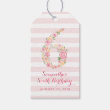 6e Verjaardag Roze Waterverf Floral SIX