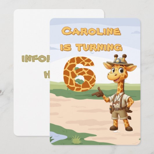 6e verjaardag Schattigee Explorer Giraffe op safar Kaart (Voorkant / Achterkant)