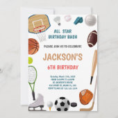 6e verjaardag sportuitnodiging kaart (Voorkant)