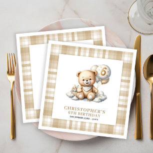6e Verjaardag Teddybeer Goud Ivory Feestje Servet