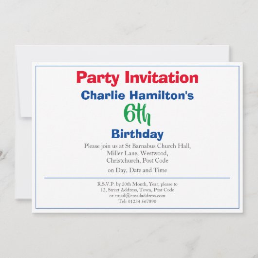 6e verjaardag uitnodiging (Achterkant)