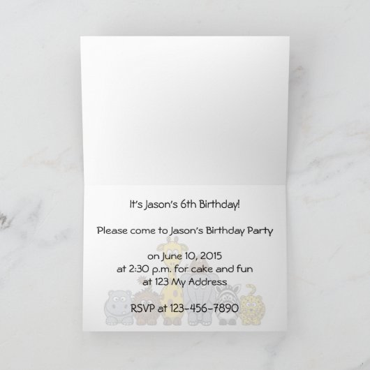 6e verjaardag Uitnodiging Cartoon Oerwouden (Binnen)