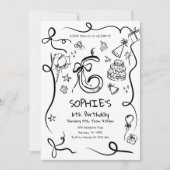 6e verjaardag uitnodiging, met de hand getekend 6e kaart (Voorkant)