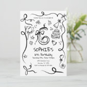 6e verjaardag uitnodiging, met de hand getekend 6e kaart (Staand voorkant)