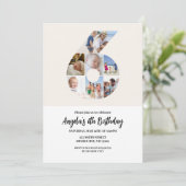 6e verjaardag uitnodiging minimalist - nummer 6 (Staand voorkant)