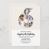 6e verjaardag uitnodiging minimalist - nummer 6 (Voorkant / Achterkant)