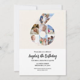 6e verjaardag uitnodiging minimalist - nummer 6