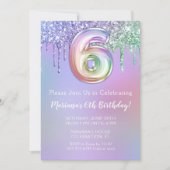 6e verjaardag Uitnodiging Paarse roze glitter (Voorkant)