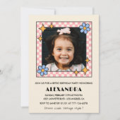 6e verjaardag uitnodiging Retro Groovy Blue Floral (Voorkant)