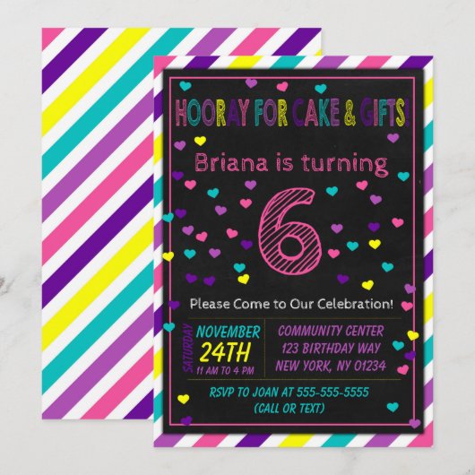 6e Verjaardag Uitnodiging voor een Meisjes Verjaar (Voorkant / Achterkant)