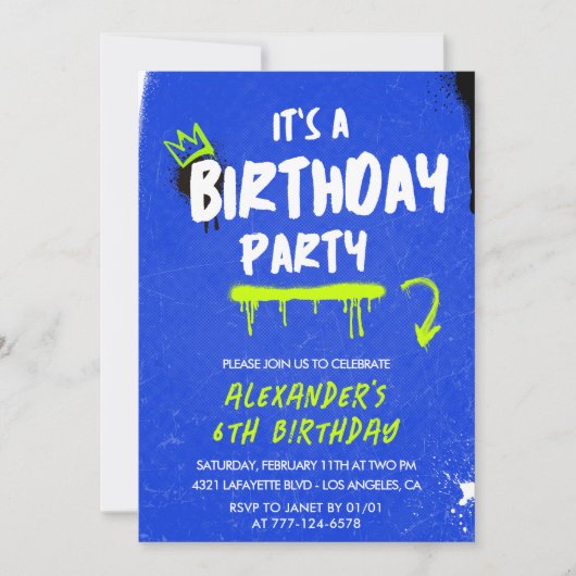 6e verjaardag uitnodigingen Boy Graffiti Spray ver (Voorkant)