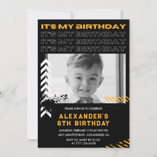 6e verjaardag uitnodigingen jongen Photo Spray ver (Voorkant)