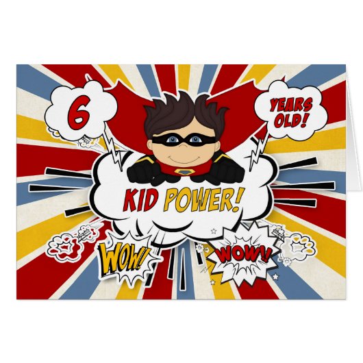 6e verjaardag van Boys Super Kind Red Comic Book (Voorkant Horizontaal)