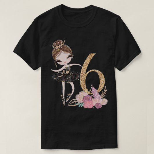 6e verjaardag van de Ballerina Dancer Ballet Swan  T-shirt (Design voorkant)