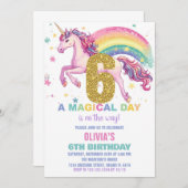 6e verjaardag van de eenhoorn uitnodigingen (Voorkant / Achterkant)